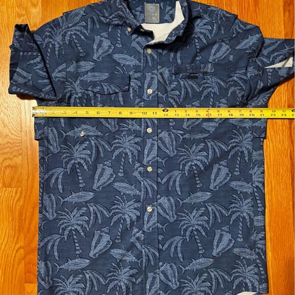 Vineyard Vines Harbor Shirt Navy Palm Print Short Sleeve Button Fishing Size M - Picture 9 of 16
